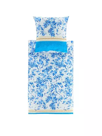 BASSETTI | Satin Bettwäsche IBISCUS 70x90cm/140x200cm Weiss/Blau | 